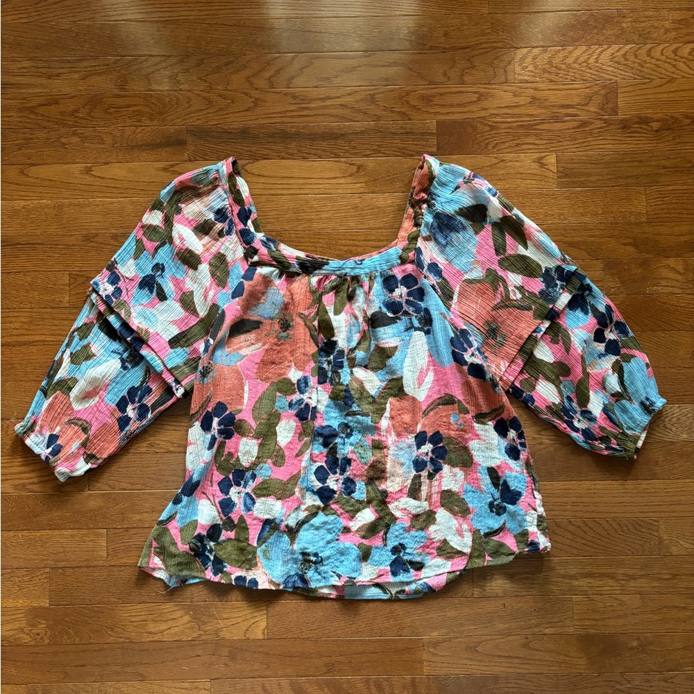 Zac & Rachel Floral Print Relaxed Fit Blouse with Sleeve and Neckline Details